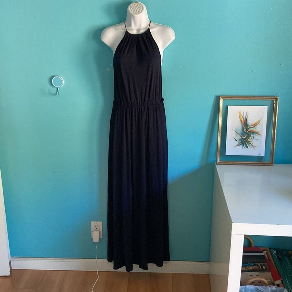 J Crew Womens Size XS Navy Blue Maxi Halter Tank Dress Keyhole Button Summer